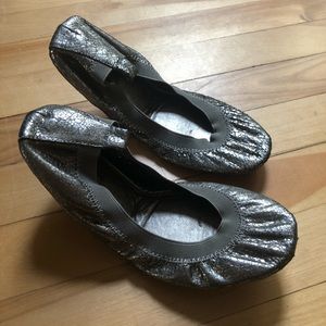 Yosi Samra Bronze Textured Metallic Ballet Flats